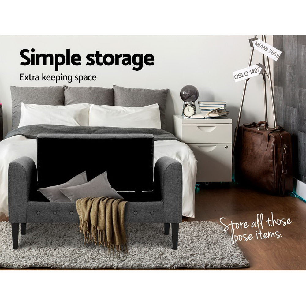 Artiss Storage Ottoman Blanket Box 104cm Linen Grey - Cosy Abode