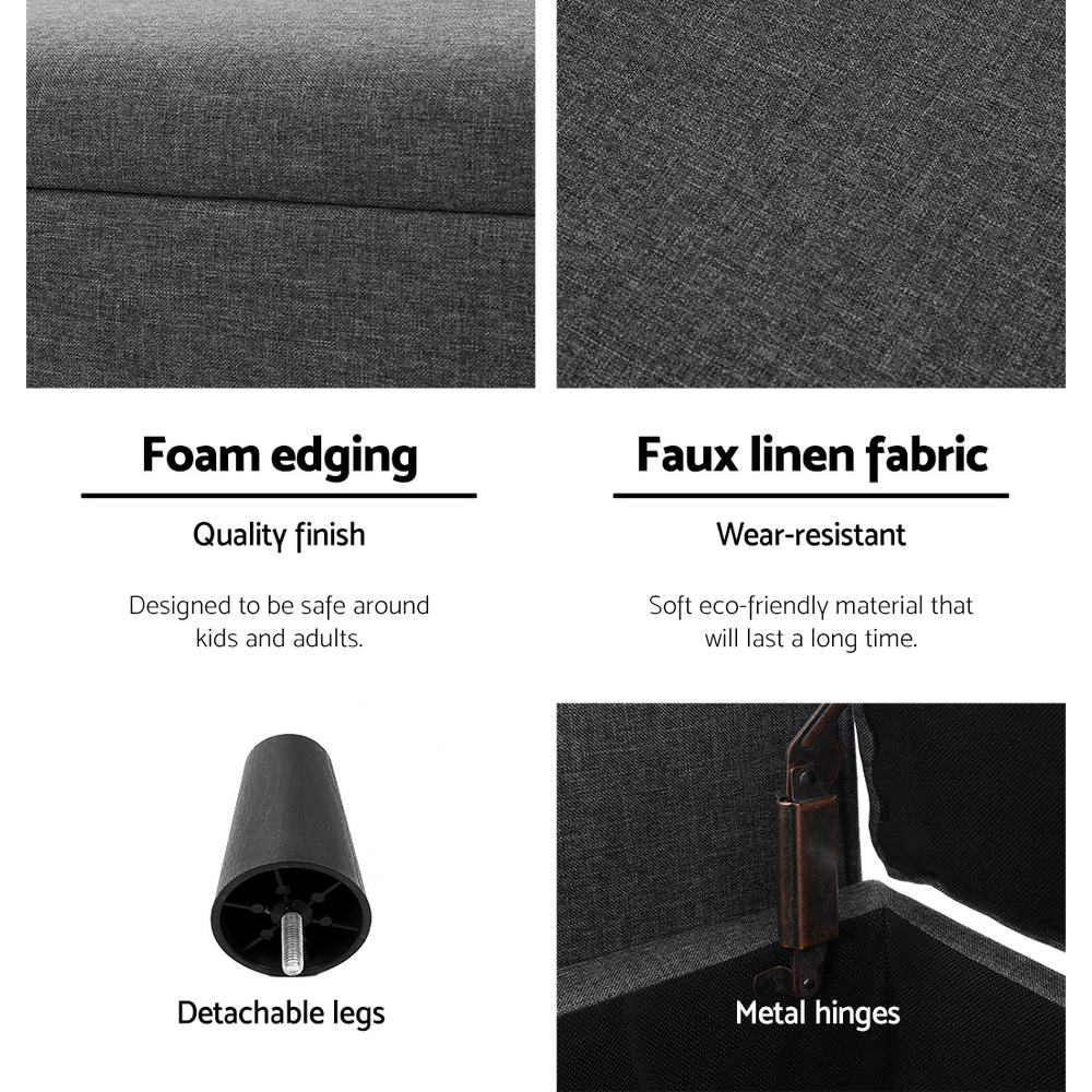 Artiss Storage Ottoman Blanket Box 125cm Arm Linen Grey - Cosy Abode