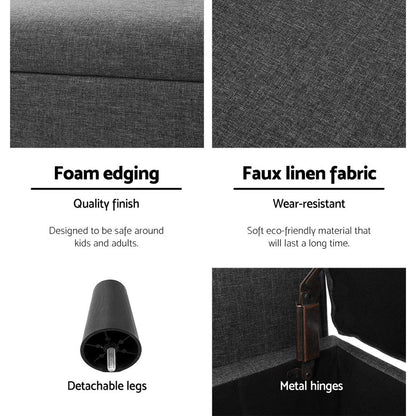 Artiss Storage Ottoman Blanket Box 125cm Arm Linen Grey - Cosy Abode