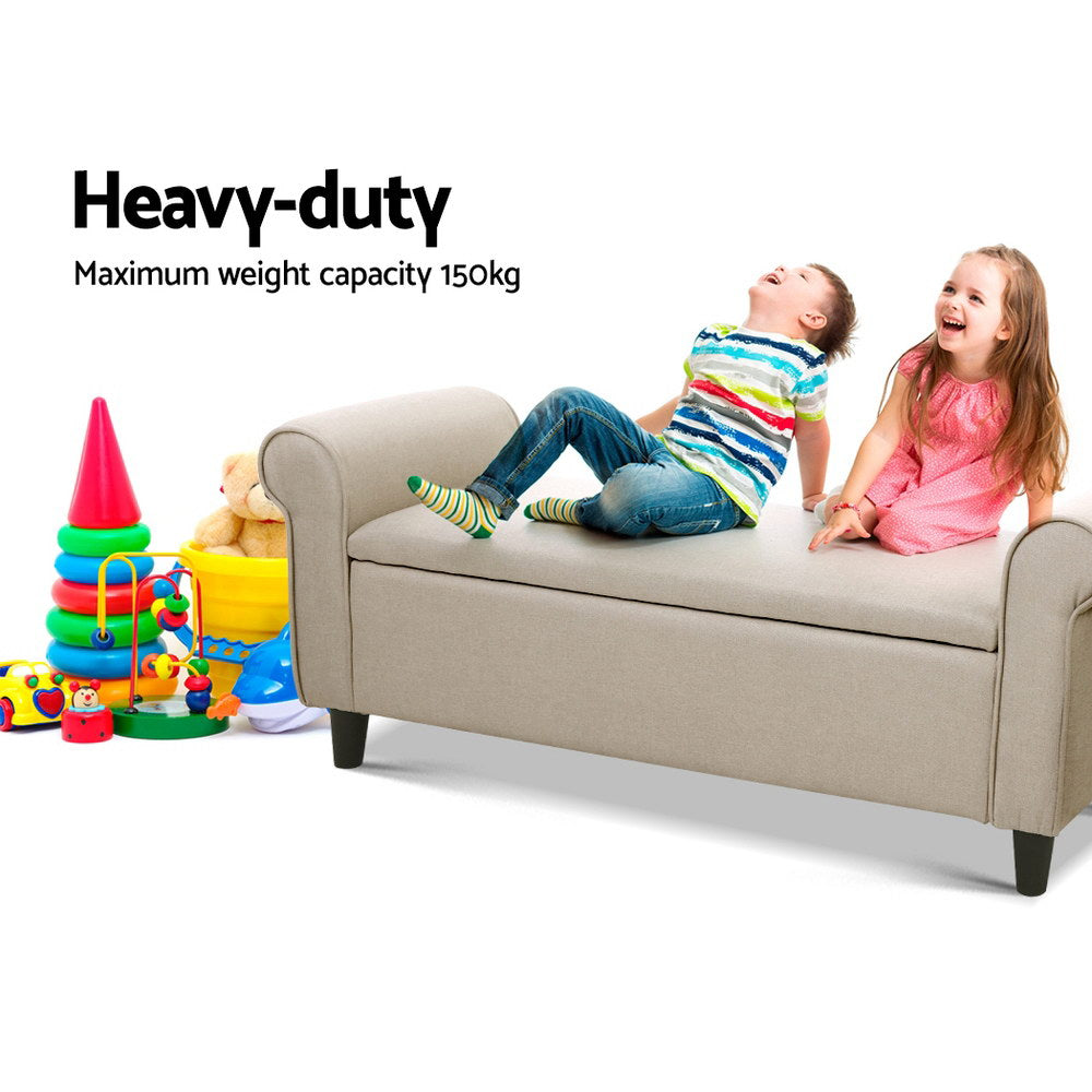 Artiss Storage Ottoman Blanket Box 125cm Arm Linen Taupe - Cosy Abode