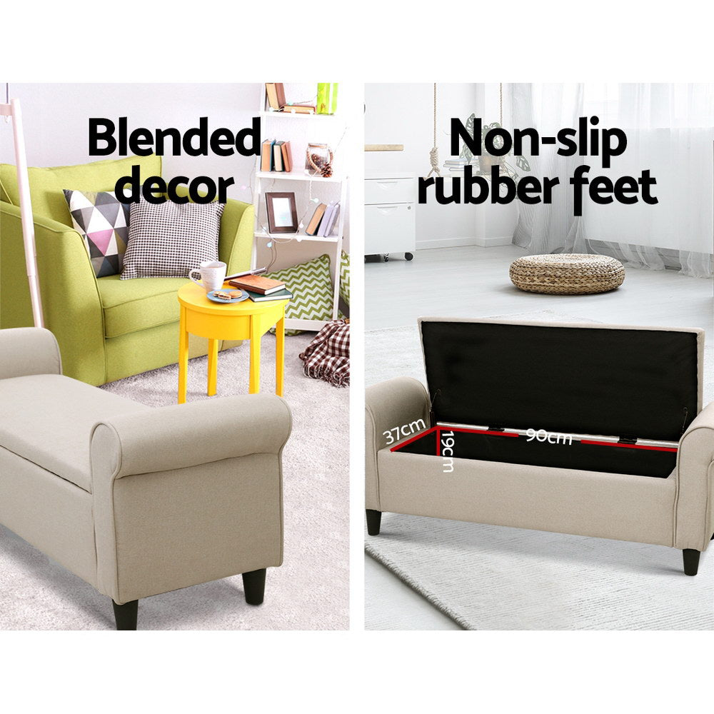 Artiss Storage Ottoman Blanket Box 125cm Arm Linen Taupe - Cosy Abode