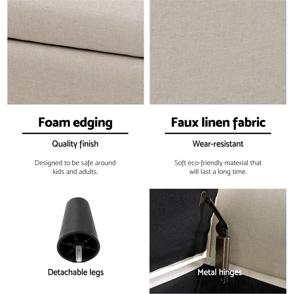 Artiss Storage Ottoman Blanket Box 125cm Arm Linen Taupe - Cosy Abode