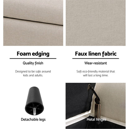 Artiss Storage Ottoman Blanket Box 125cm Arm Linen Taupe - Cosy Abode