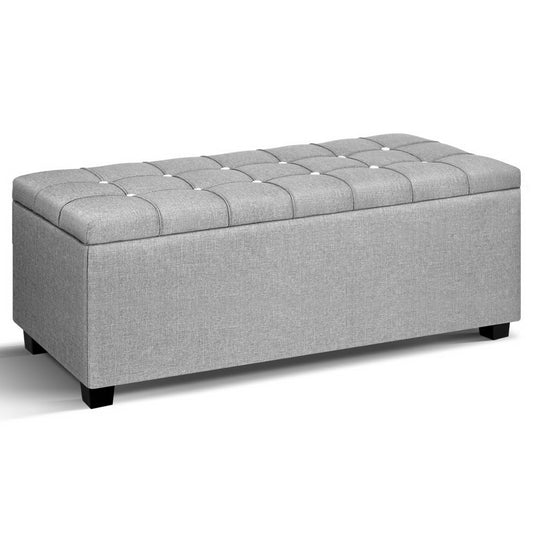 Artiss Storage Ottoman Blanket Box 97cm Button Linen Grey - Cosy Abode