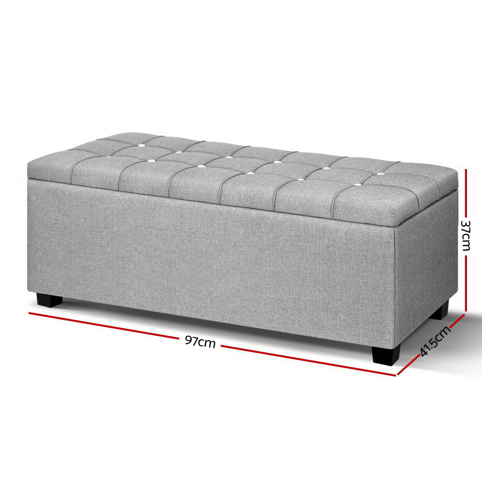 Artiss Storage Ottoman Blanket Box 97cm Button Linen Grey - Cosy Abode