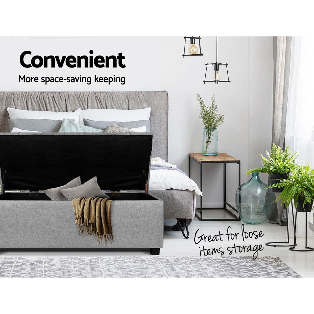 Artiss Storage Ottoman Blanket Box 97cm Button Linen Grey - Cosy Abode