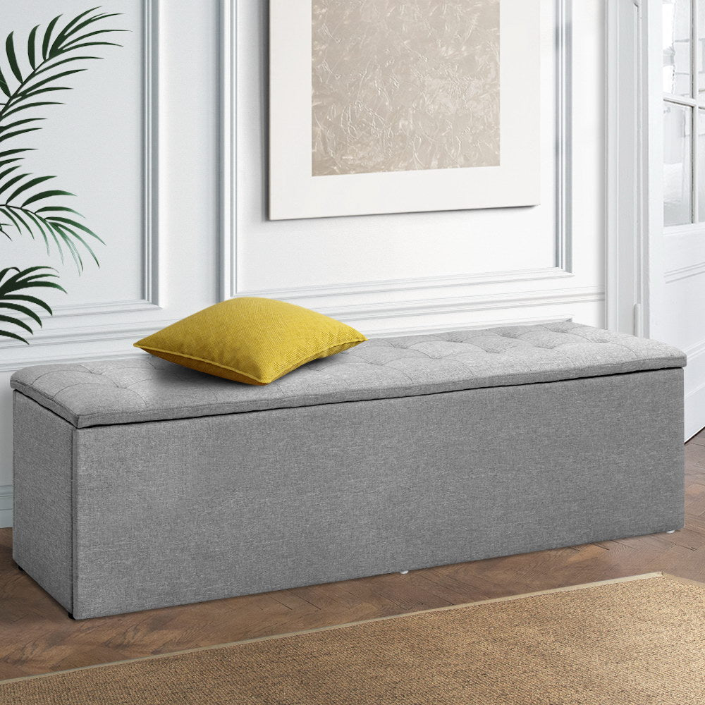 Artiss Storage Ottoman Blanket Box 140cm Linen Grey - Cosy Abode