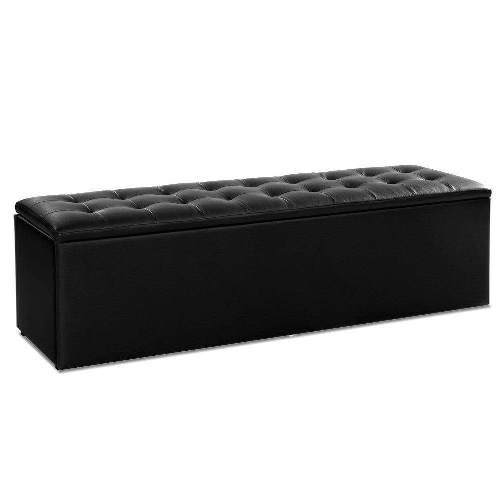 Artiss Storage Ottoman Blanket Box 140cm Leather Black - Cosy Abode
