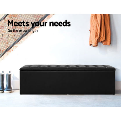 Artiss Storage Ottoman Blanket Box 140cm Leather Black - Cosy Abode