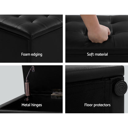 Artiss Storage Ottoman Blanket Box 140cm Leather Black - Cosy Abode