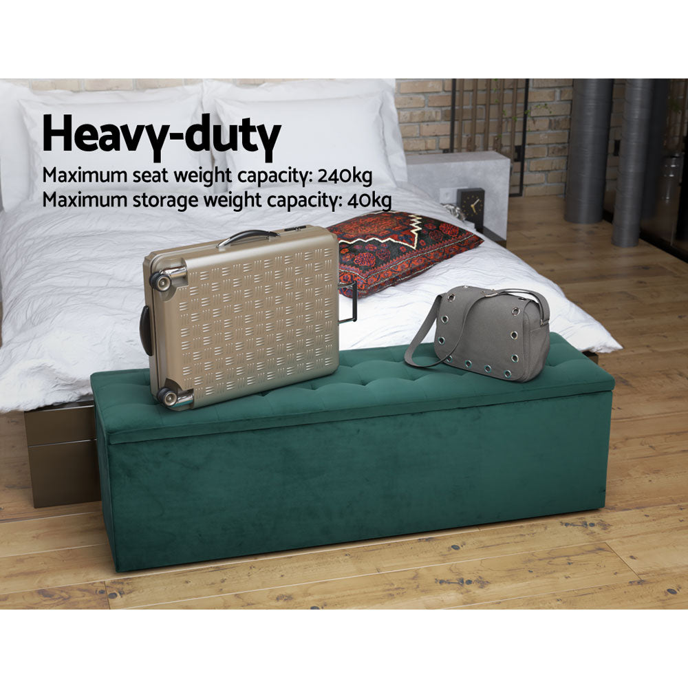 Artiss Storage Ottoman Blanket Box 140cm Velvet Green - Cosy Abode