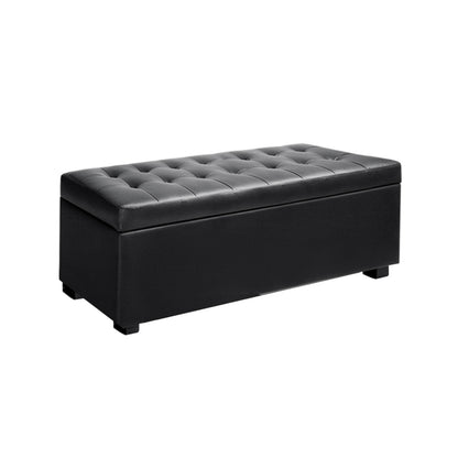 Artiss Storage Ottoman Blanket Box 97cm Leather Black - Cosy Abode