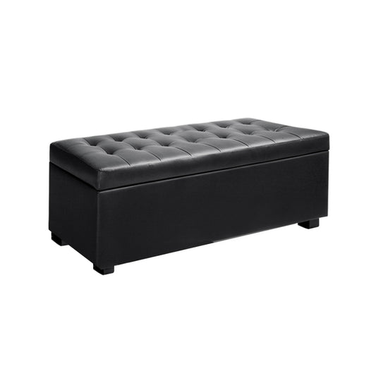Artiss Storage Ottoman Blanket Box 97cm Leather Black - Cosy Abode