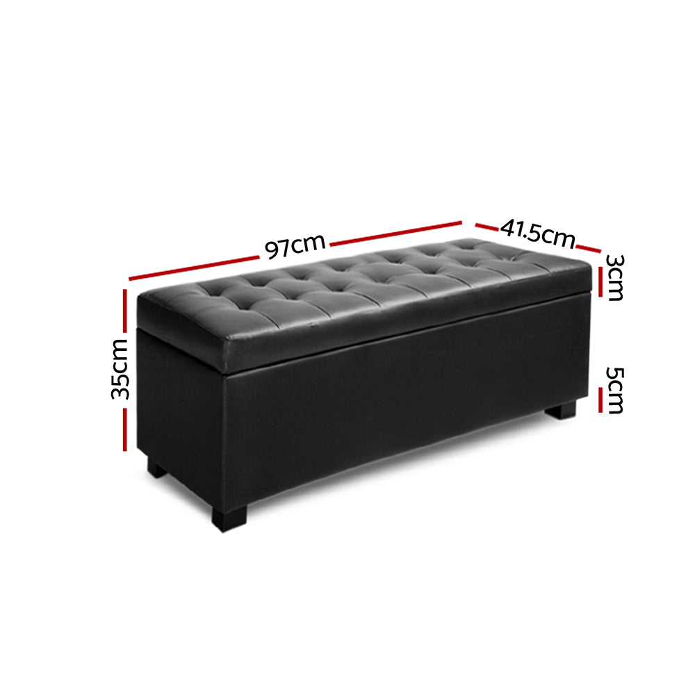 Artiss Storage Ottoman Blanket Box 97cm Leather Black - Cosy Abode