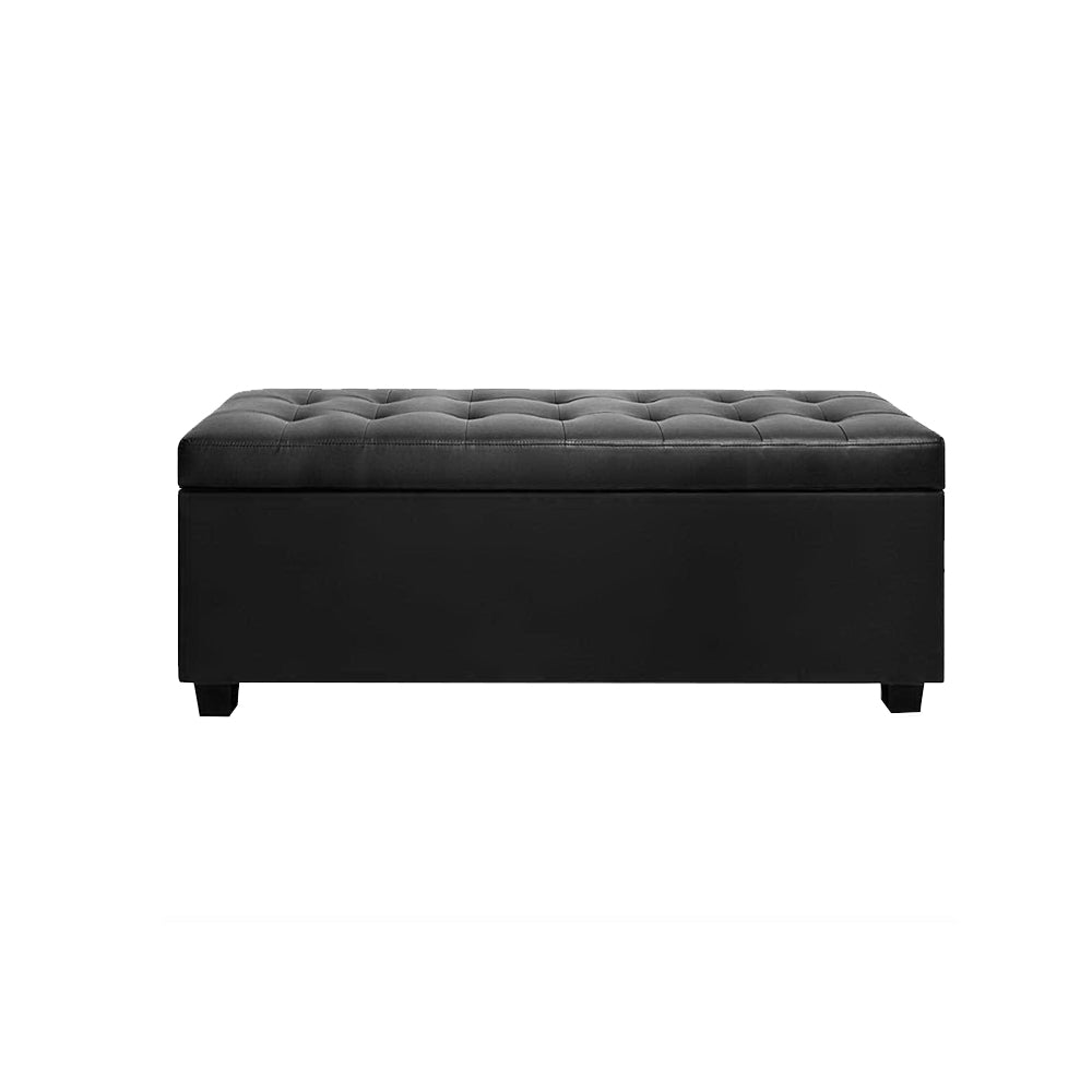 Artiss Storage Ottoman Blanket Box 97cm Leather Black - Cosy Abode