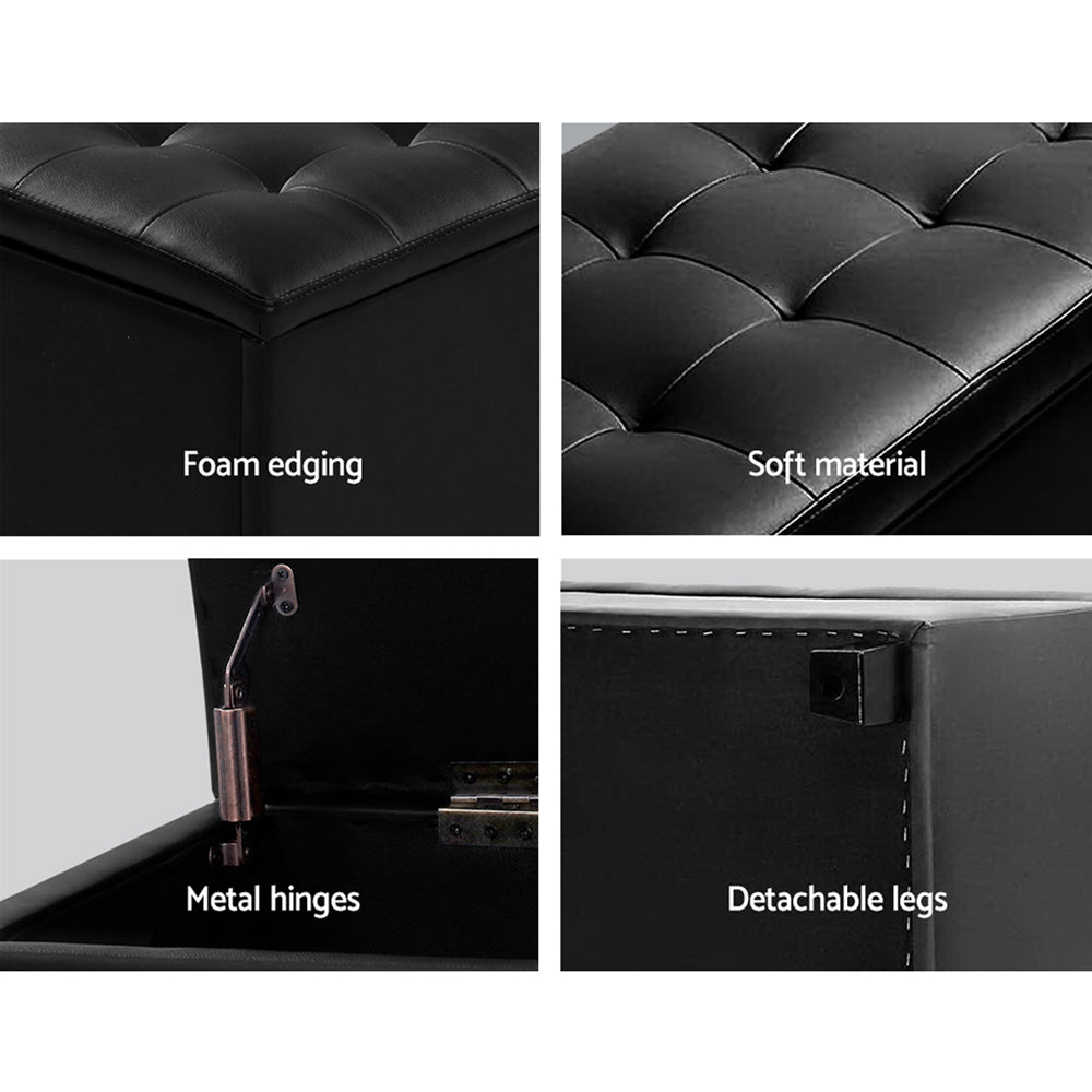 Artiss Storage Ottoman Blanket Box 97cm Leather Black - Cosy Abode