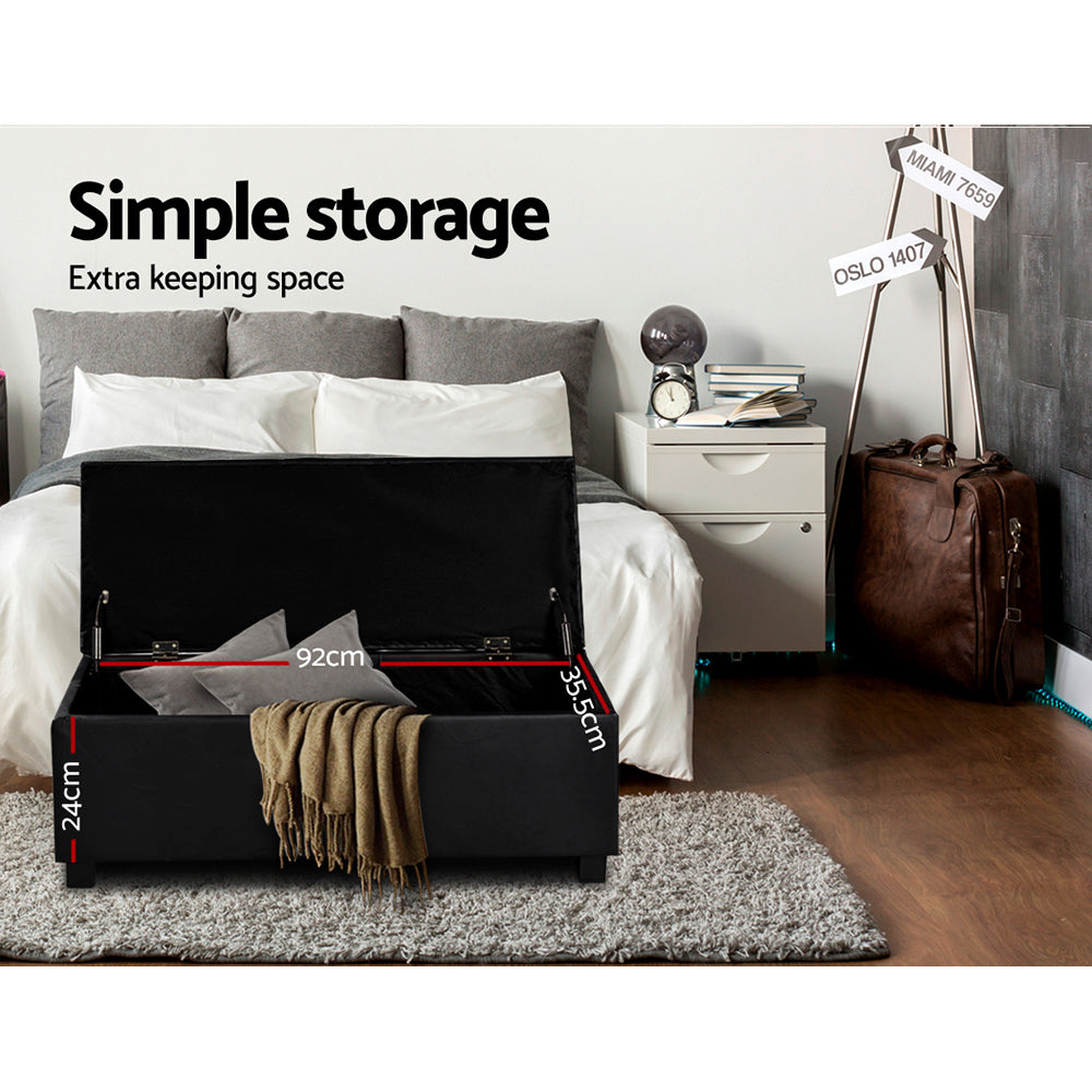 Artiss Storage Ottoman Blanket Box 97cm Leather Black - Cosy Abode