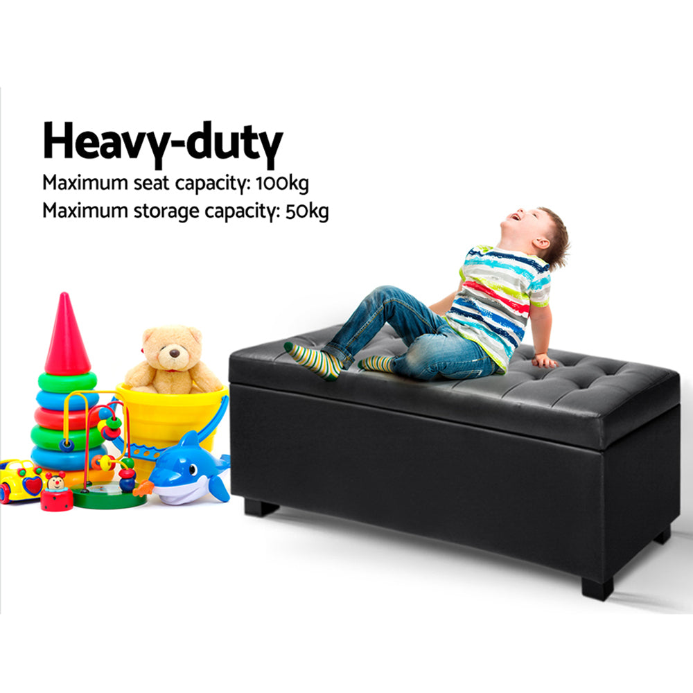 Artiss Storage Ottoman Blanket Box 97cm Leather Black - Cosy Abode
