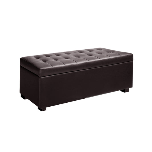 Artiss Storage Ottoman Blanket Box 97cm Leather Brown - Cosy Abode