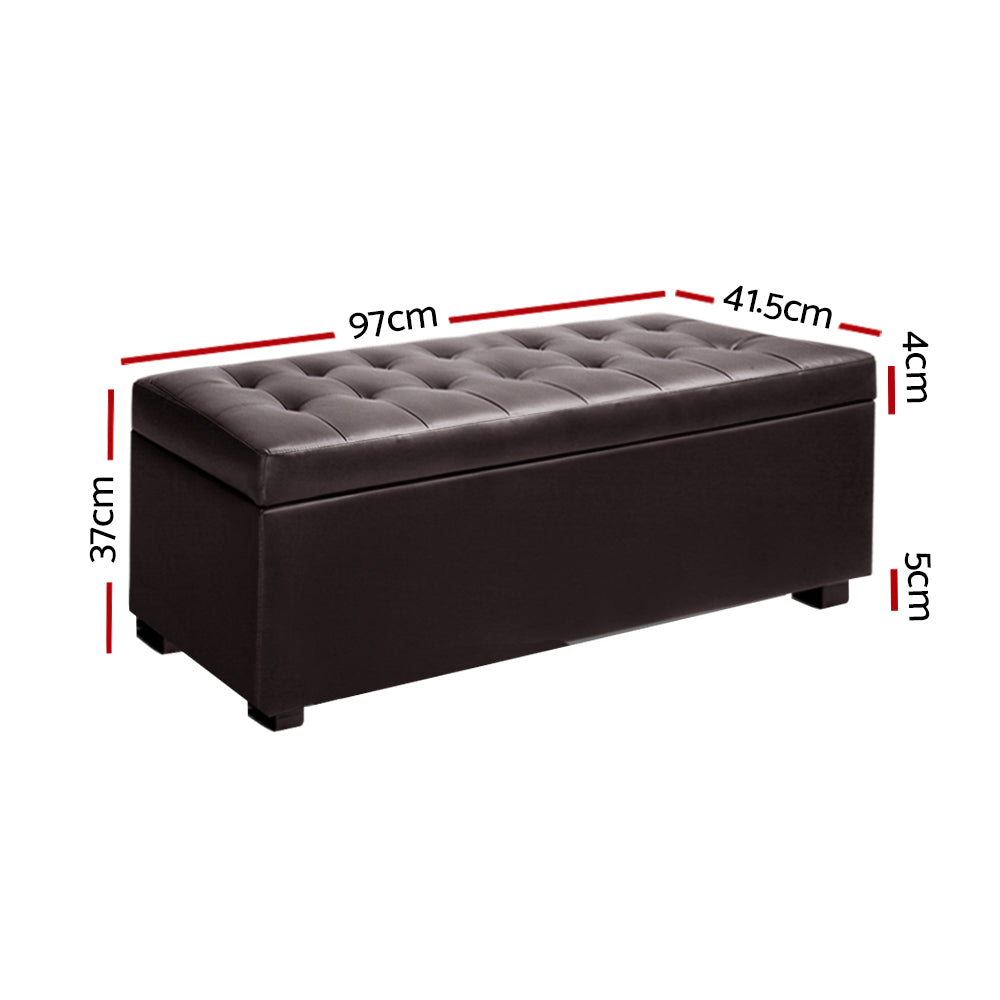 Artiss Storage Ottoman Blanket Box 97cm Leather Brown - Cosy Abode