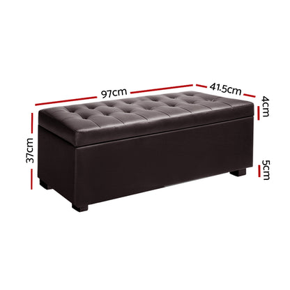 Artiss Storage Ottoman Blanket Box 97cm Leather Brown - Cosy Abode