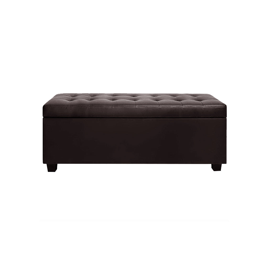 Artiss Storage Ottoman Blanket Box 97cm Leather Brown - Cosy Abode