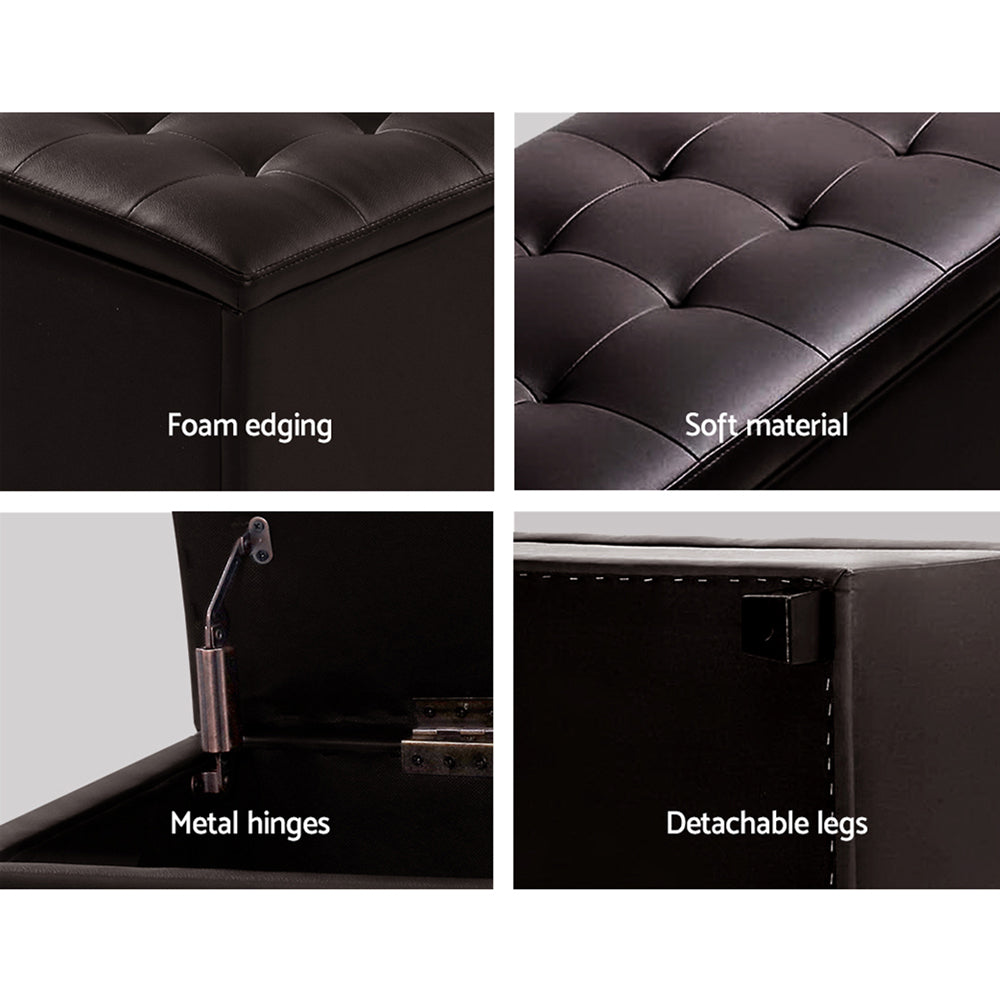 Artiss Storage Ottoman Blanket Box 97cm Leather Brown - Cosy Abode