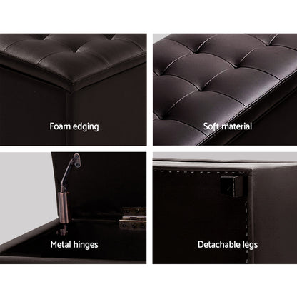Artiss Storage Ottoman Blanket Box 97cm Leather Brown - Cosy Abode