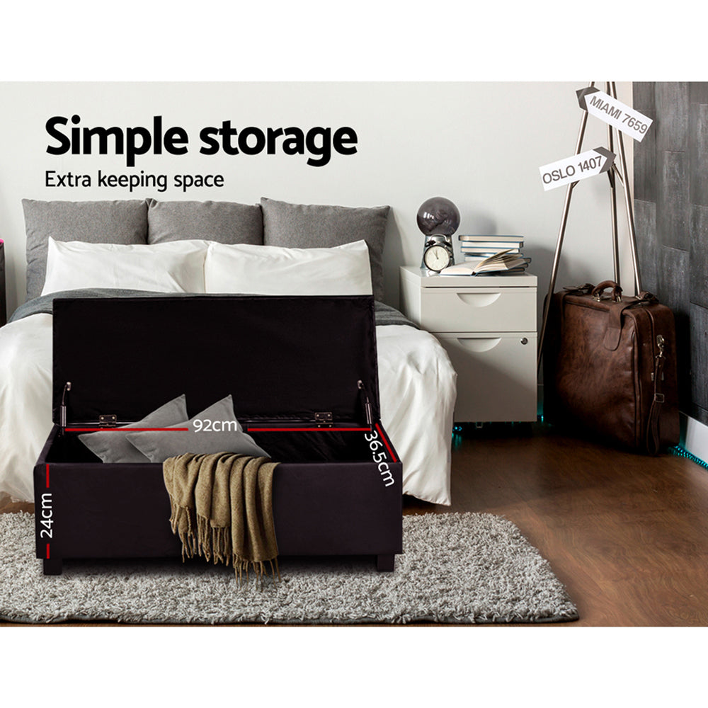 Artiss Storage Ottoman Blanket Box 97cm Leather Brown - Cosy Abode