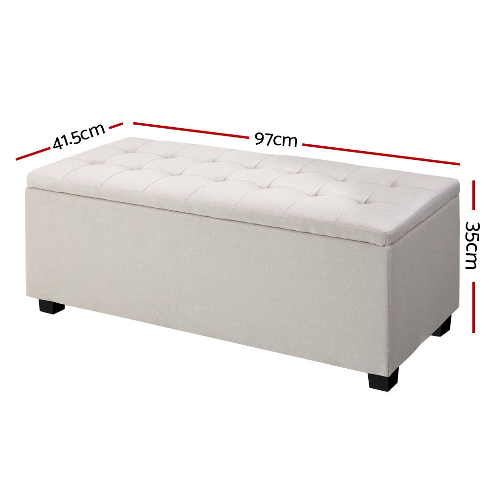 Artiss Storage Ottoman Blanket Box 97cm Linen Beige - Cosy Abode