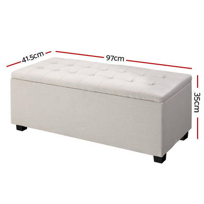 Artiss Storage Ottoman Blanket Box 97cm Linen Beige - Cosy Abode