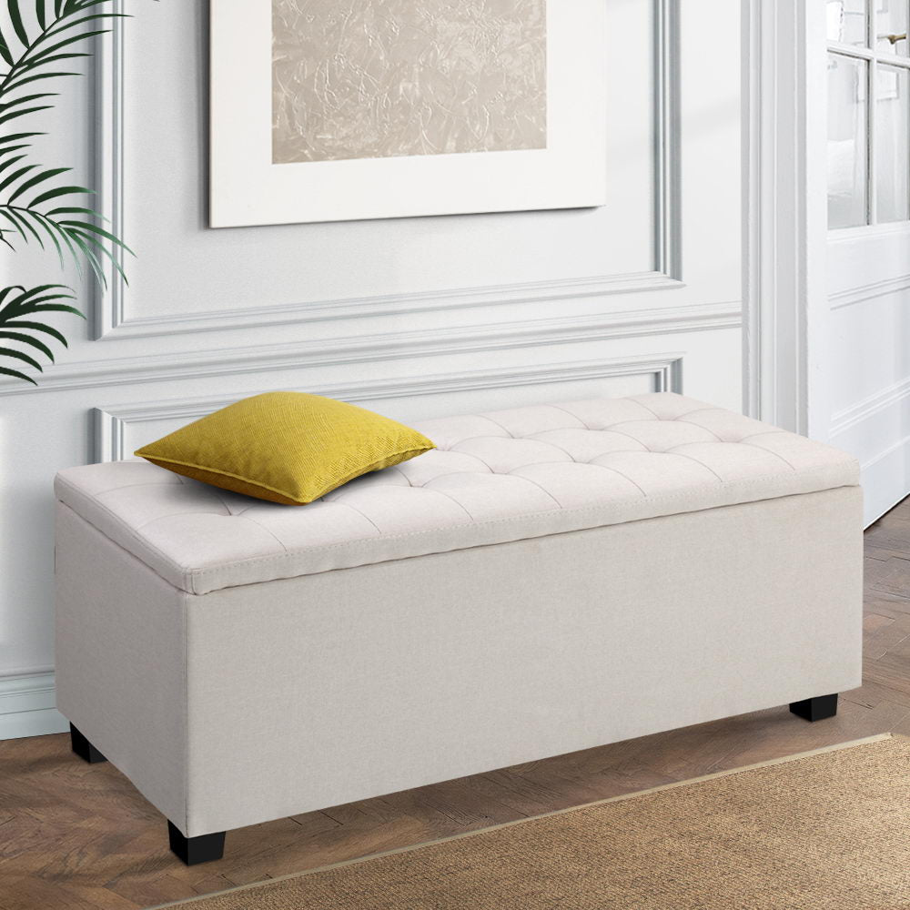 Artiss Storage Ottoman Blanket Box 97cm Linen Beige - Cosy Abode