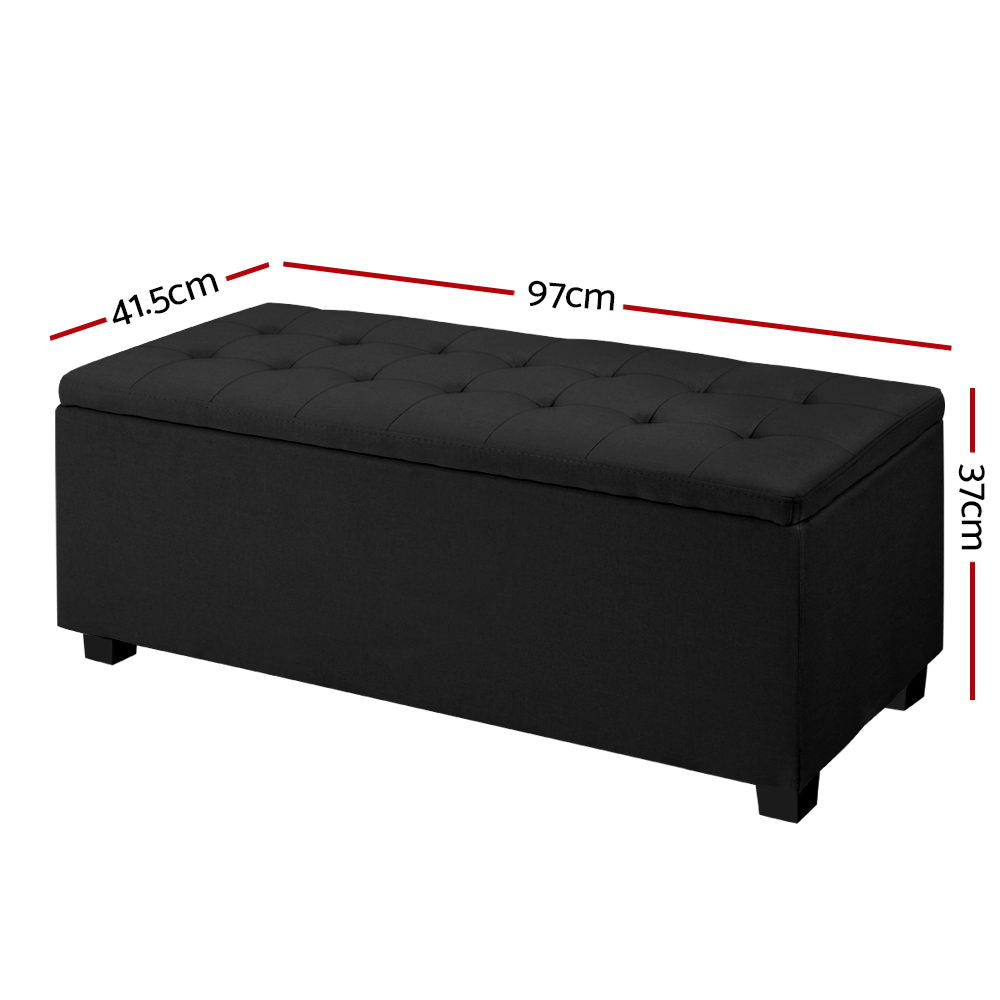 Artiss Storage Ottoman Blanket Box 97cm Linen Black - Cosy Abode