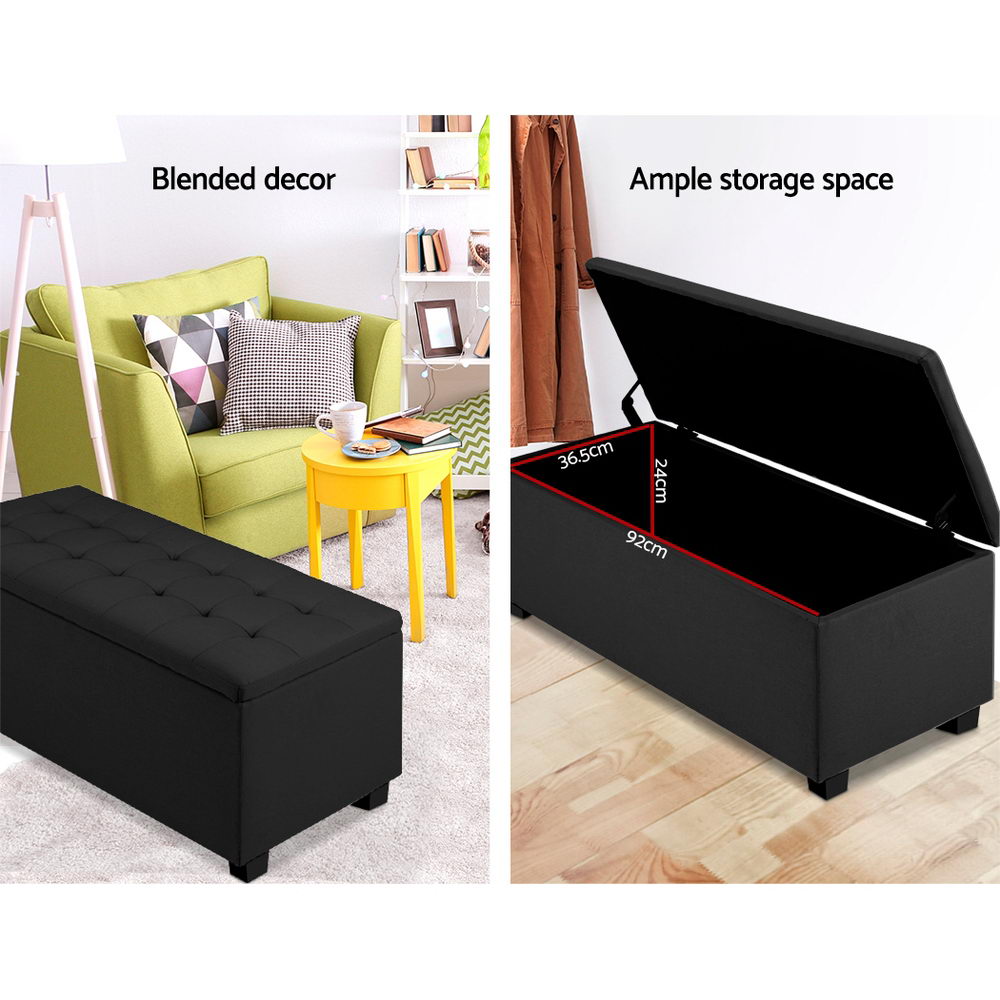 Artiss Storage Ottoman Blanket Box 97cm Linen Black - Cosy Abode
