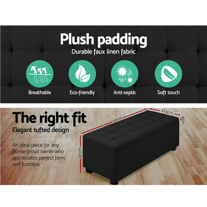 Artiss Storage Ottoman Blanket Box 97cm Linen Black - Cosy Abode