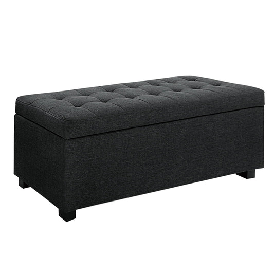 Artiss Storage Ottoman Blanket Box 97cm Linen Charcoal - Cosy Abode