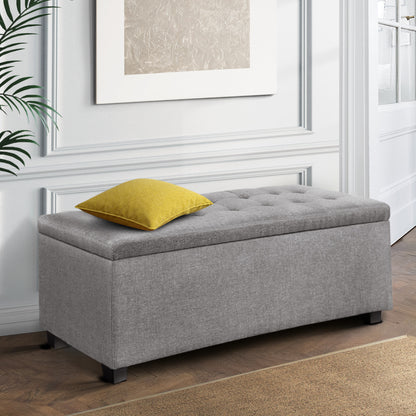 Artiss Storage Ottoman Blanket Box 97cm Linen Light Grey - Cosy Abode