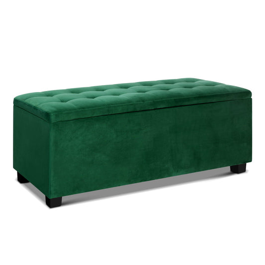 Artiss Storage Ottoman Blanket Box 98cm Velvet Green - Cosy Abode