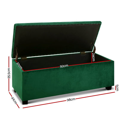 Artiss Storage Ottoman Blanket Box 98cm Velvet Green - Cosy Abode