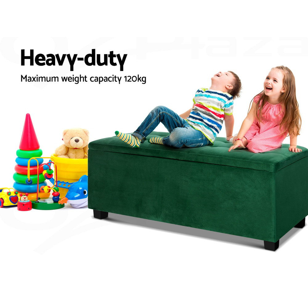 Artiss Storage Ottoman Blanket Box 98cm Velvet Green - Cosy Abode