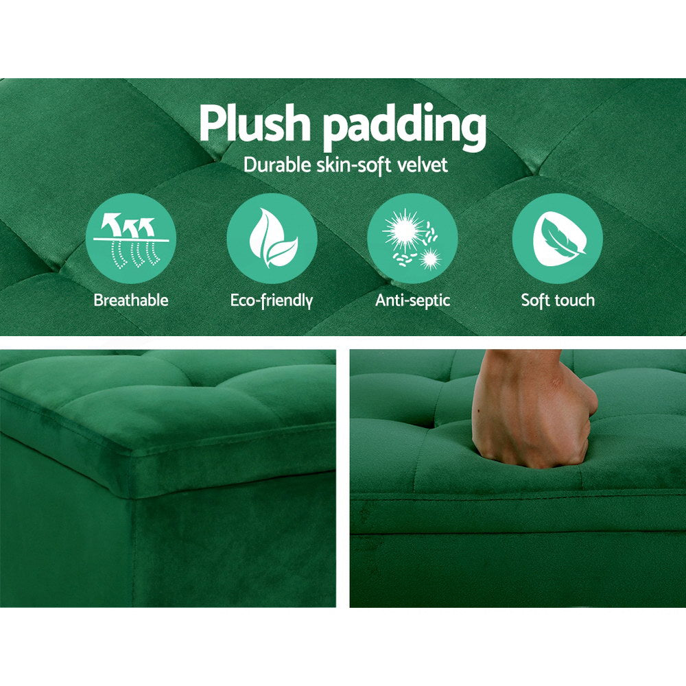 Artiss Storage Ottoman Blanket Box 98cm Velvet Green - Cosy Abode
