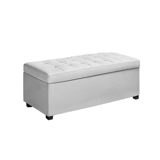 Artiss Storage Ottoman Blanket Box 97cm Leather White - Cosy Abode