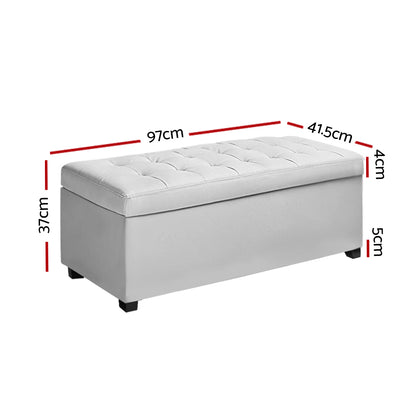 Artiss Storage Ottoman Blanket Box 97cm Leather White - Cosy Abode