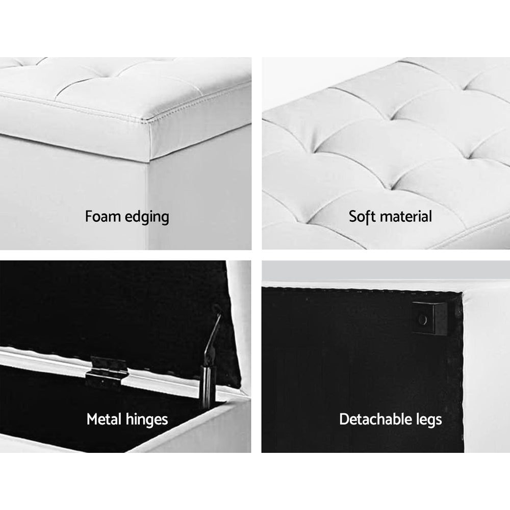 Artiss Storage Ottoman Blanket Box 97cm Leather White - Cosy Abode