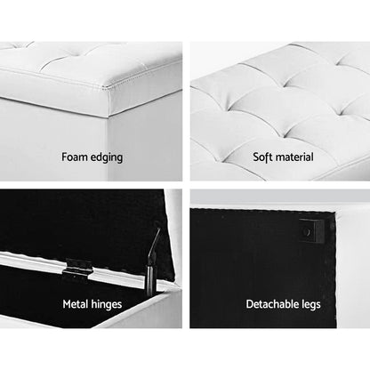 Artiss Storage Ottoman Blanket Box 97cm Leather White - Cosy Abode