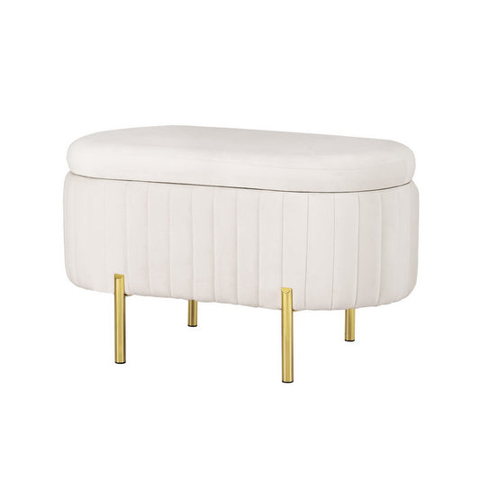 Artiss Storage Ottoman Blanket Box 87cm Velvet Oval White - Cosy Abode