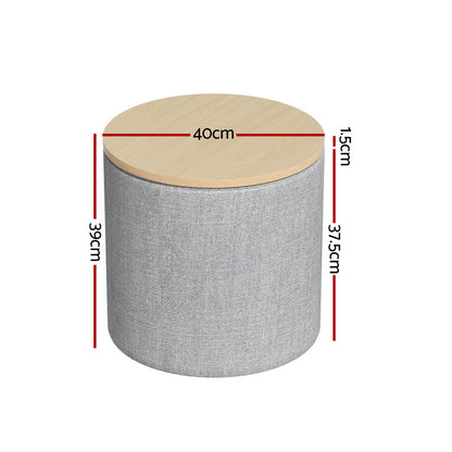 Artiss Storage Ottoman Blanket Box 40cm Linen Round Grey - Cosy Abode