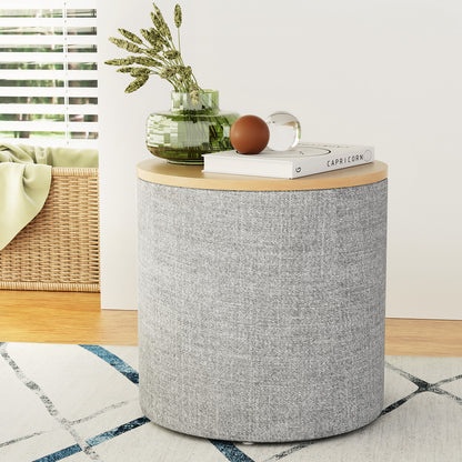Artiss Storage Ottoman Blanket Box 40cm Linen Round Grey - Cosy Abode
