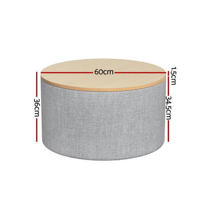 Artiss Storage Ottoman Blanket Box 60cm Linen Round Grey - Cosy Abode