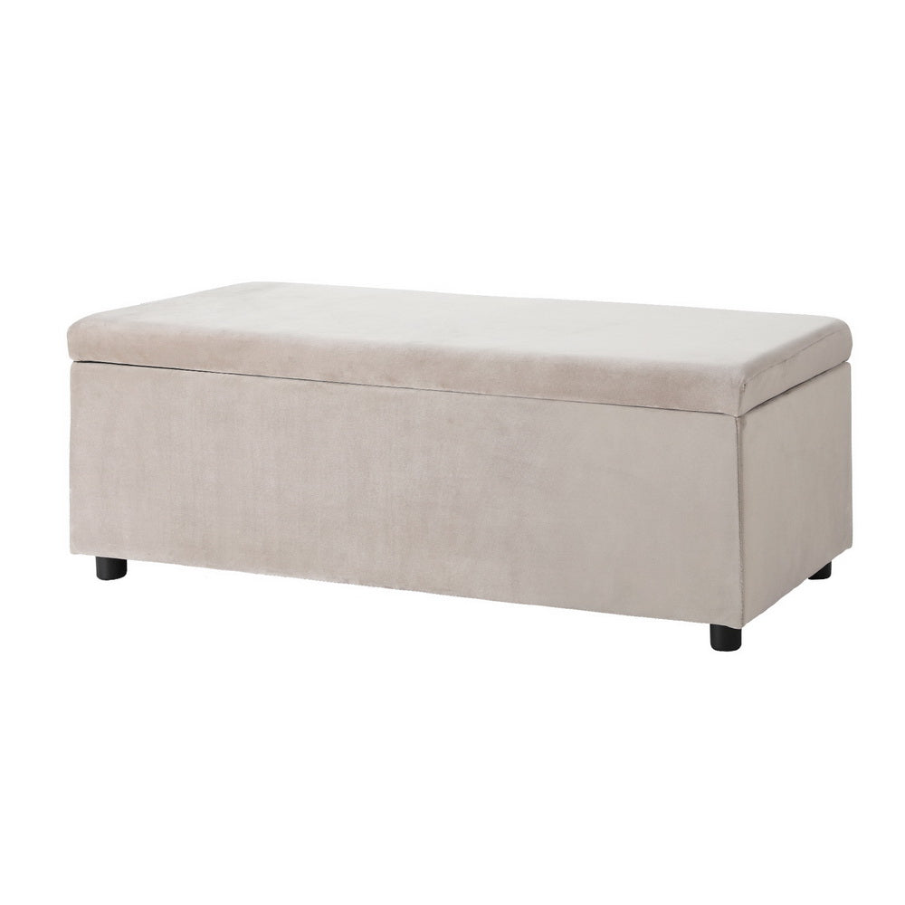 Artiss Storage Ottoman Blanket Box Table 97cm Velvet Taupe - Cosy Abode